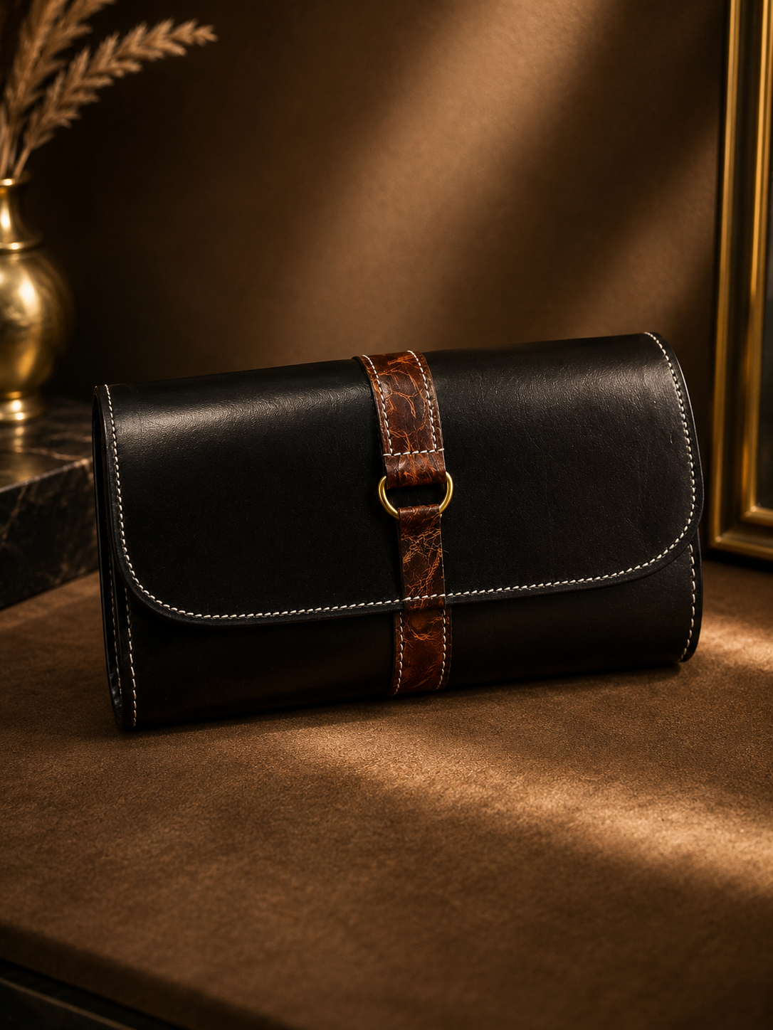 Portefeuille en Cuir Artisanal Damina – Noir & Marron