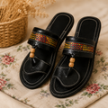 Sandales Artisanales en Cuir – Noir Multicolore | Maison Damina