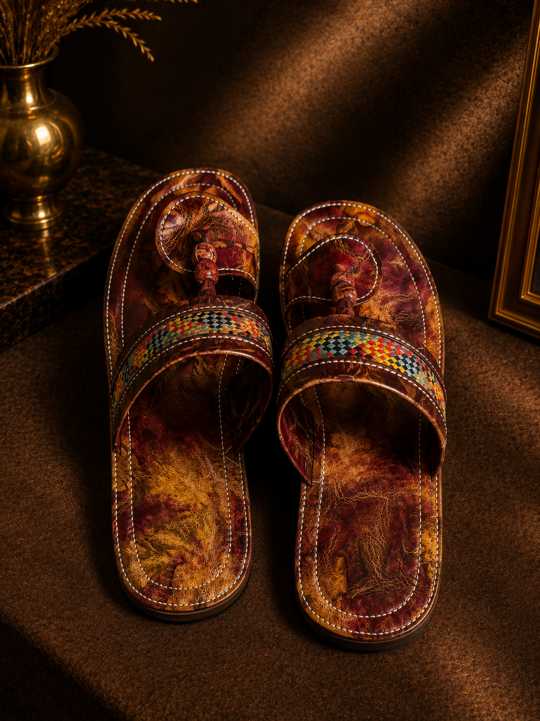 Sandales en Cuir Véritable Motif Marbré – Fabrication Artisanale