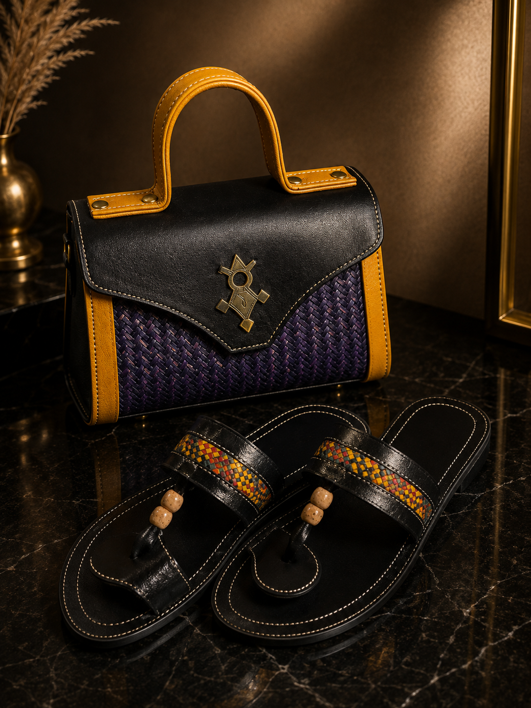 Ensemble Sac & Sandales en Cuir Véritable – Violet Prestige