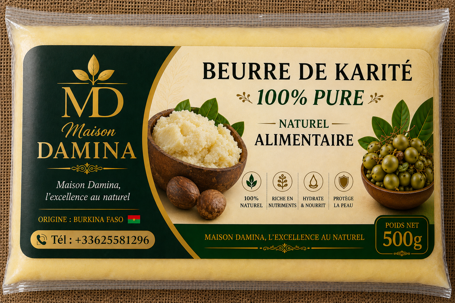 Maison Damina - Beurre de Karité BIO DU BURKINA FASO 500 g